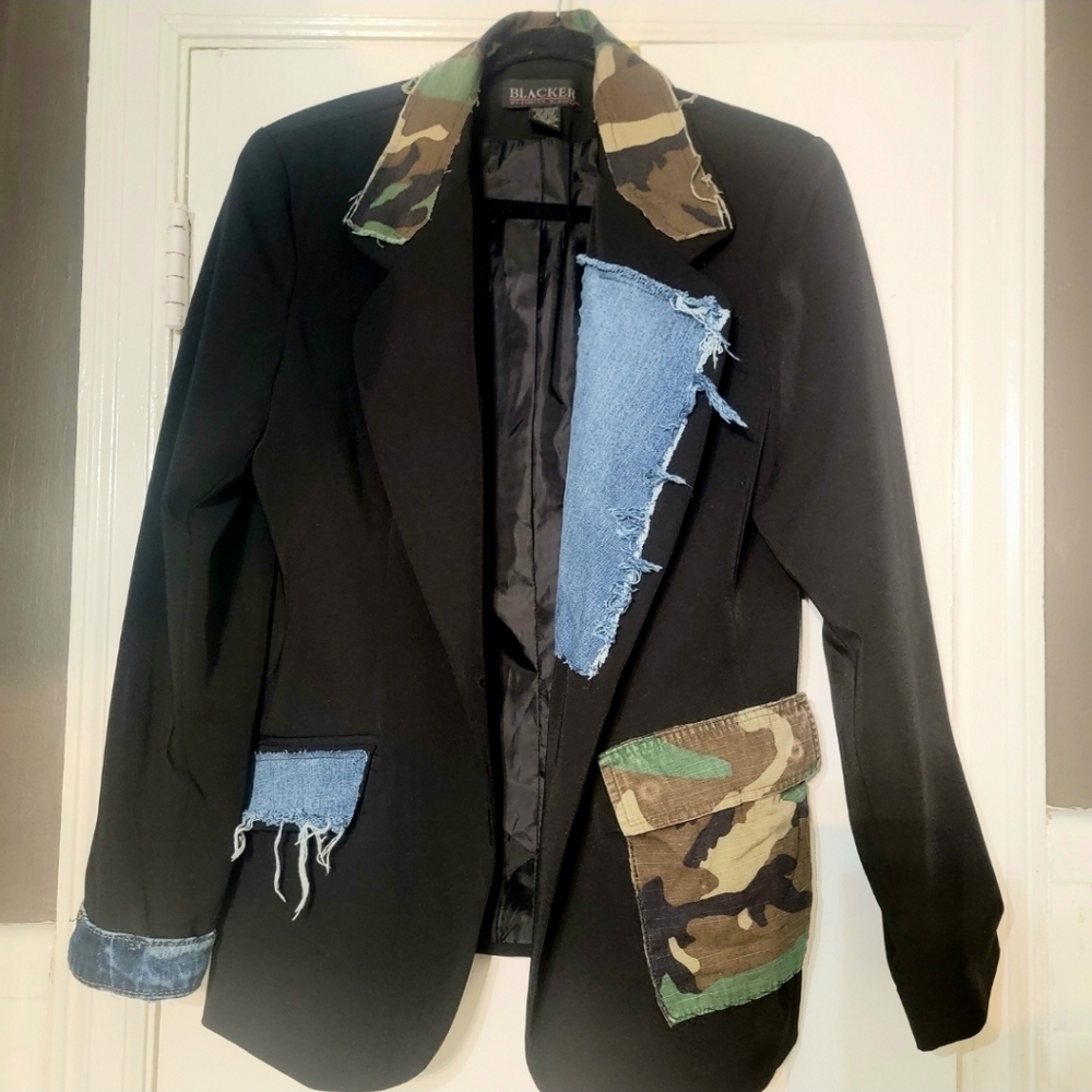 Custom Blazer - Black Camouflage & Denim Custom Blazer Camouflage Blazer